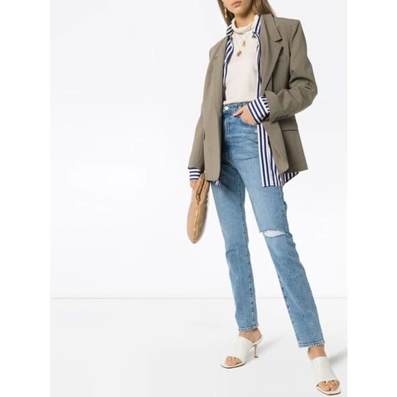 J.Brand 1212 Runway High-Rise Distressed Medium Wash Straight Jean - Picture 4 of 11